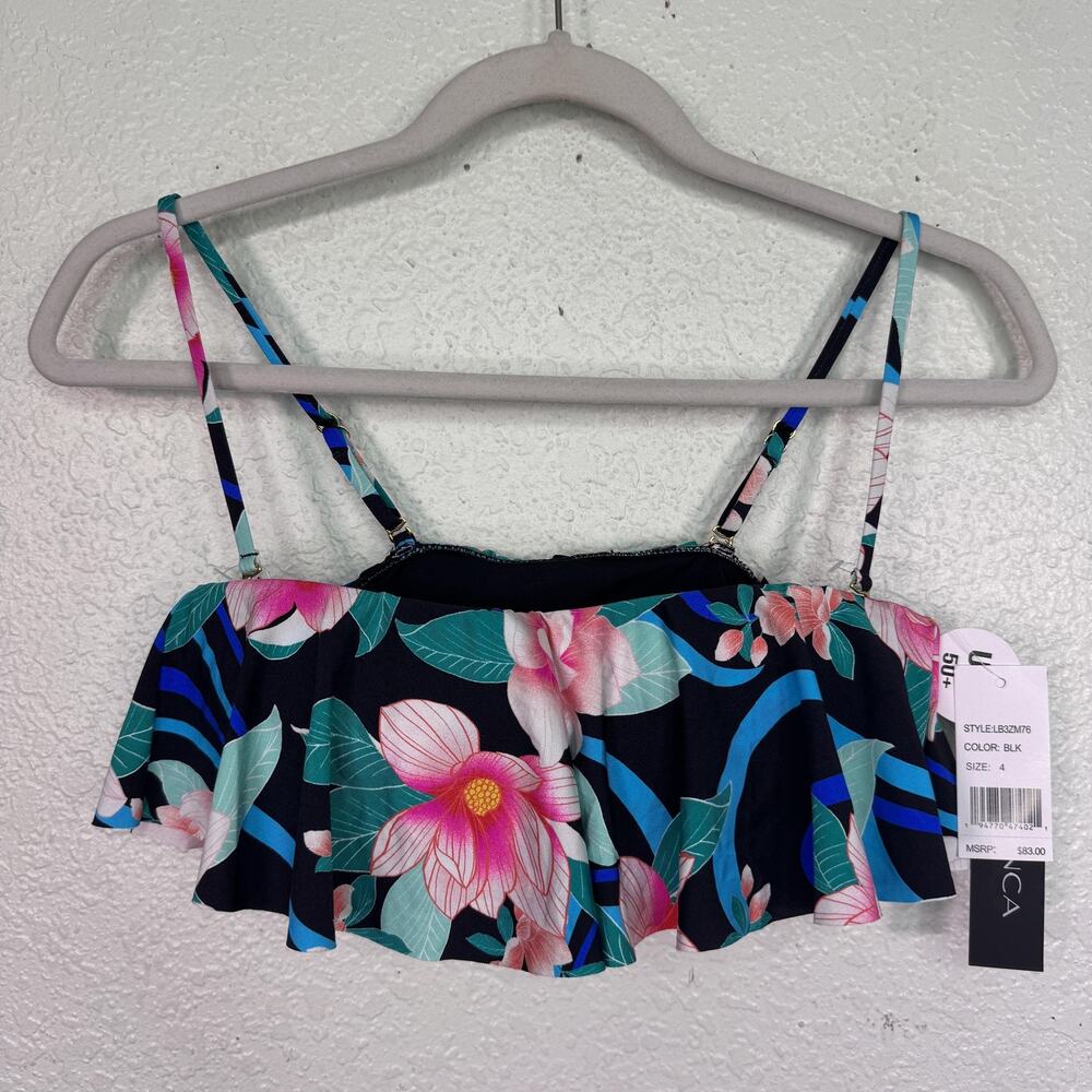 La Blanca Bikini Top Womens 4 Floral Tropical Ruffle Adjustable Beach Resort NEW